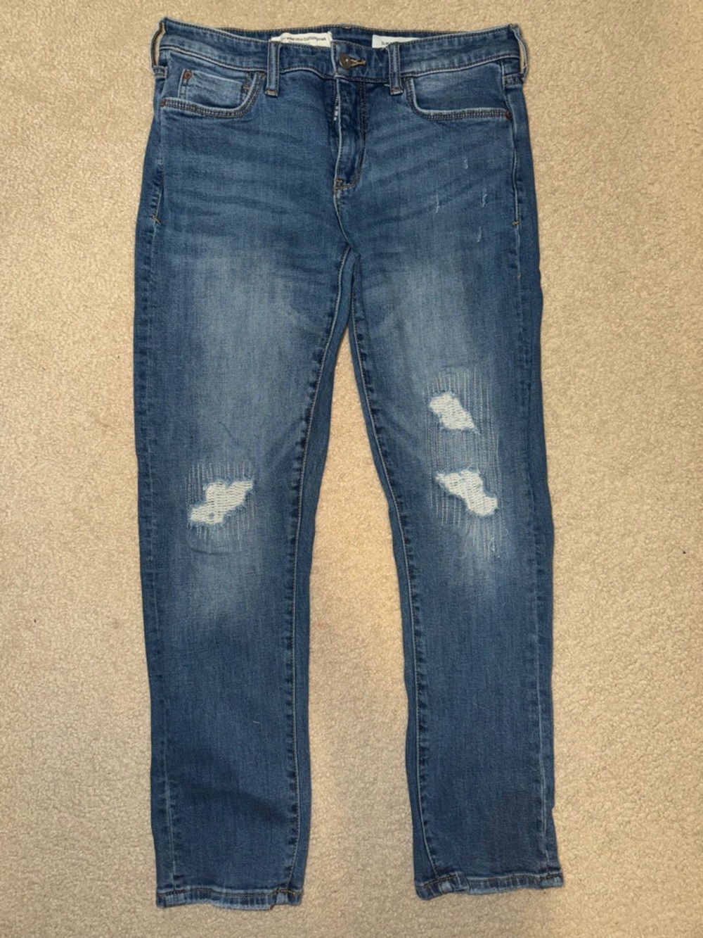 Anthropologie Women's Boyfriend Jeans in Medium Blue Distress